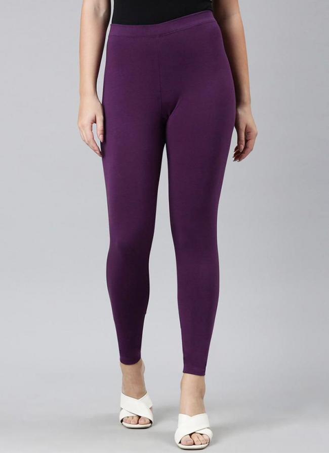 Cotton Lycra Purple Casual Wear Plain Leggings